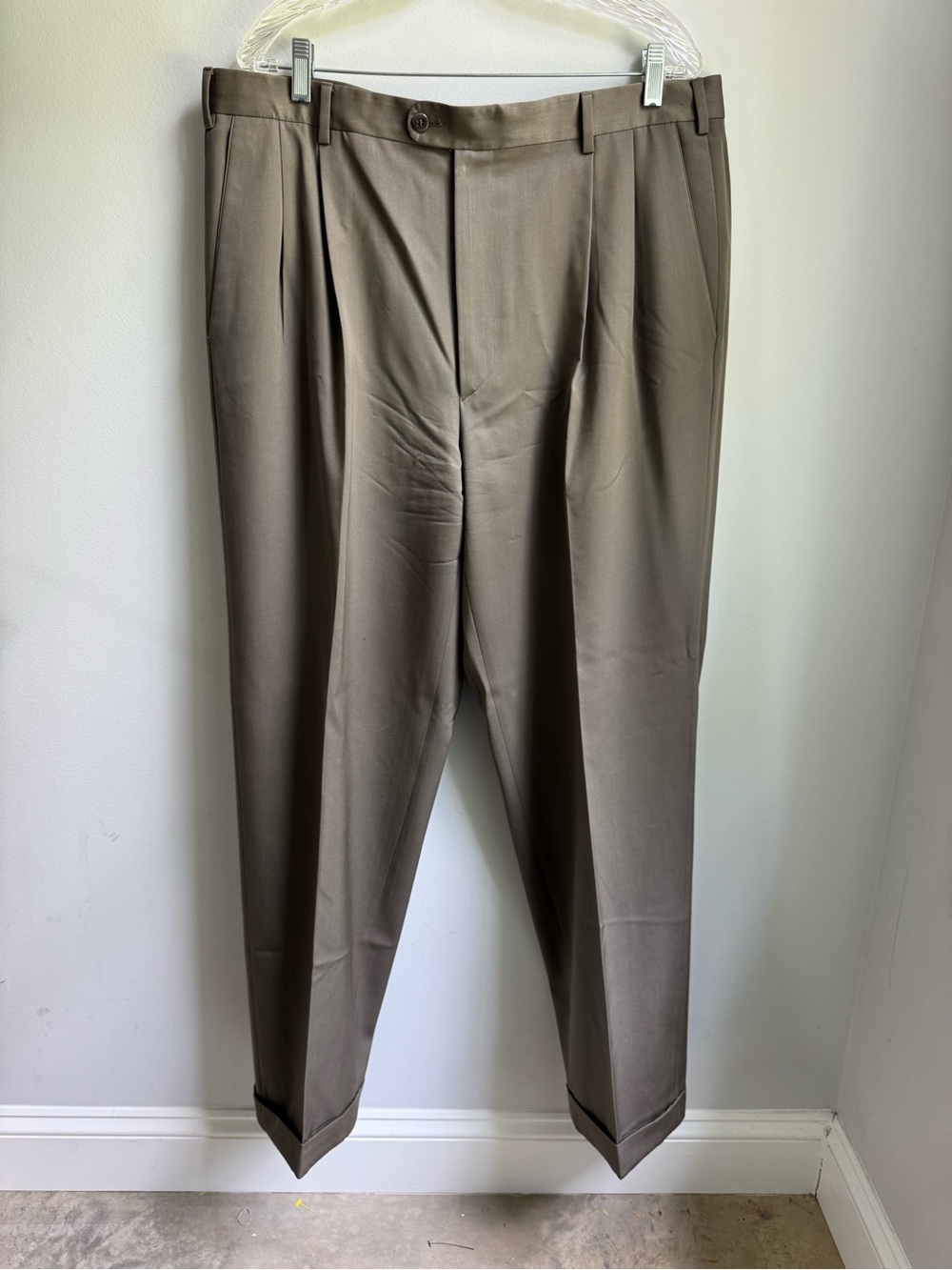 Zanella Men's Pleated Dress Pants in Olive Brown - Classic Pleated Trousers